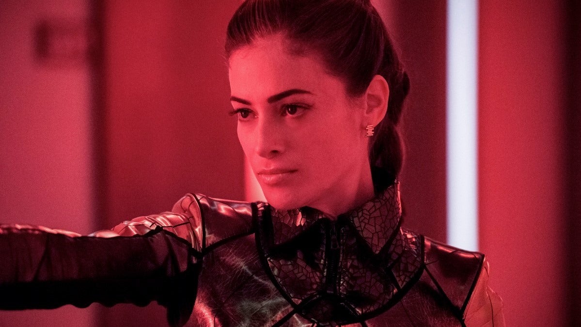 Success is Assured: Eva McCulloch (Efrat Dor) in her full Mirror Master regalia. 