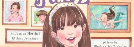 Jazz smiles directly at the reader, in the background are framed photos, also of Jazz. - Banned Books Week