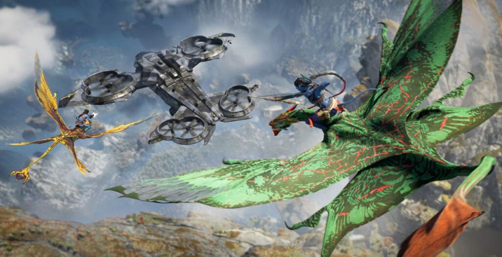 Avatar: Frontiers of Pandora - Ikran fighting RDA helicopters