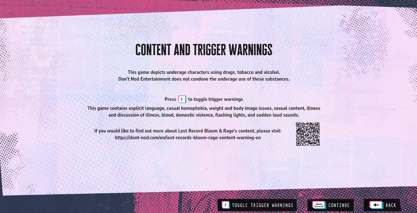 Expansive Trigger Warnings In 'Lost Records: Bloom & Rage' Still Miss The Point 2 Lost Records: Bloom & Rage Content and Trigger Warnings in-game screen