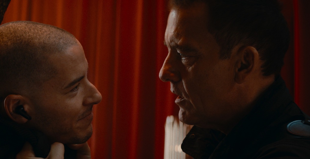 Taz Skylar and Clive Owen in ‘Cleaner (2025)’