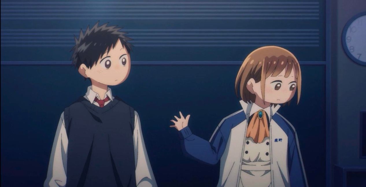 Taiki and Chinatsu talk at school in Blue Box Episode 19