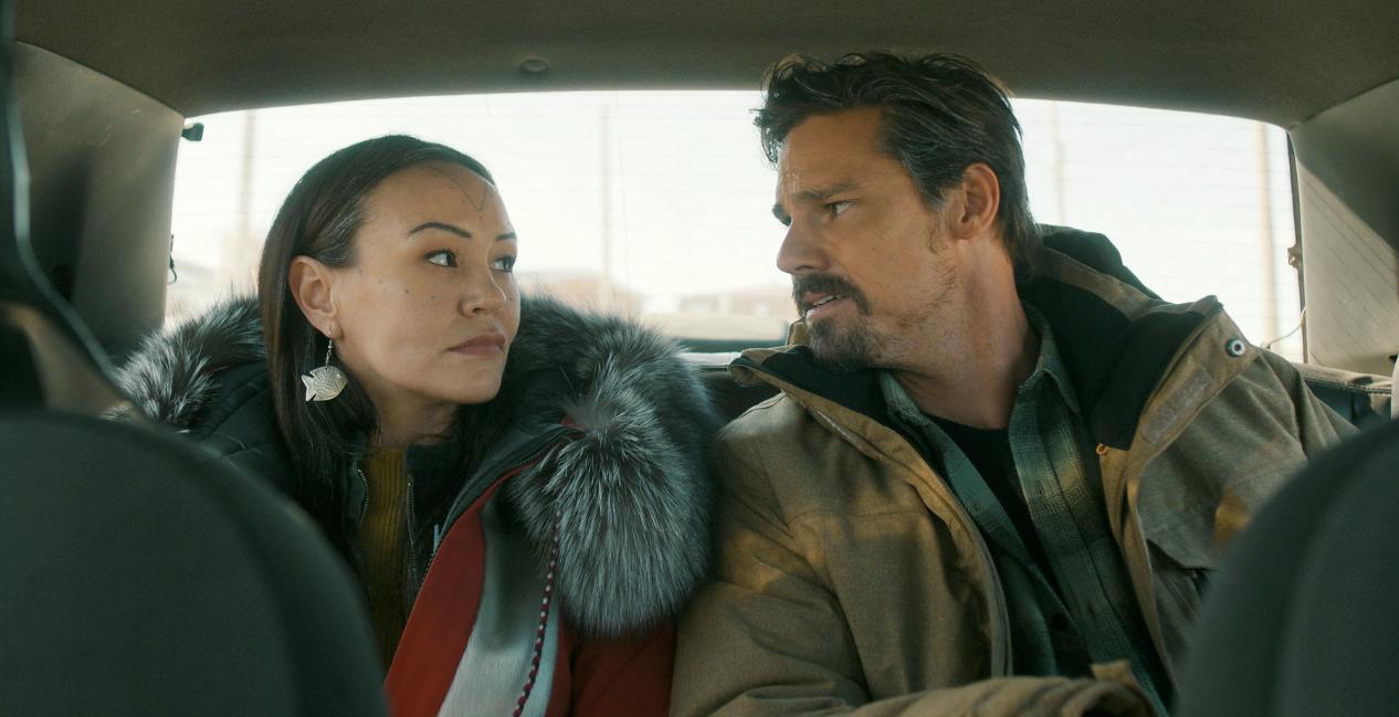 Maika Harper and Jay Ryan as Neevee and Alistair in North of North on Netflix