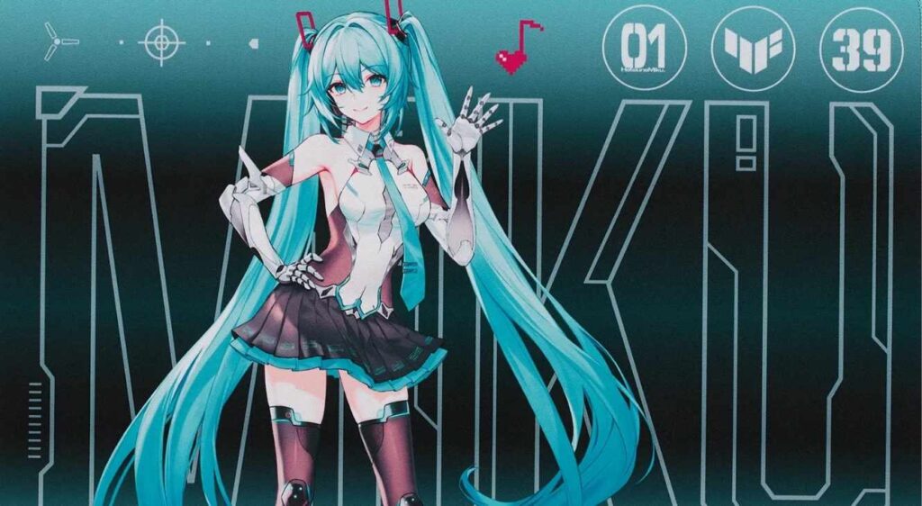 TUF Gaming x Hatsune Miku PC peripherals mousepad close-up promo image