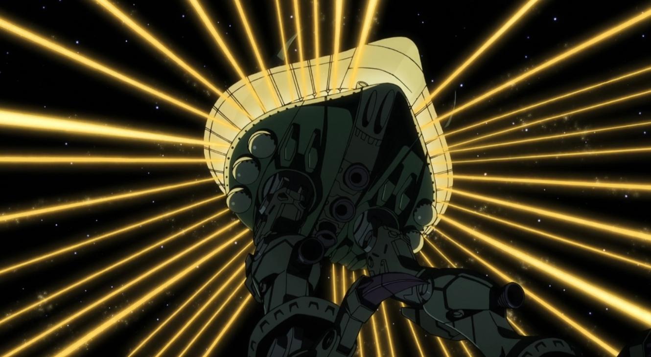 An action sequence in Mobile Suit Gundam GQuuuuuuX Episode 10