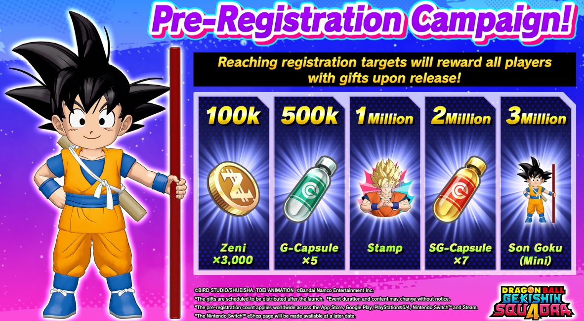 Dragon Ball Gekishin Squadra promotional image with campaign information