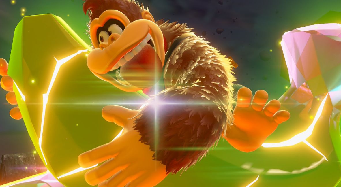 DK holding a crystal banana in Donkey Kong Bananza