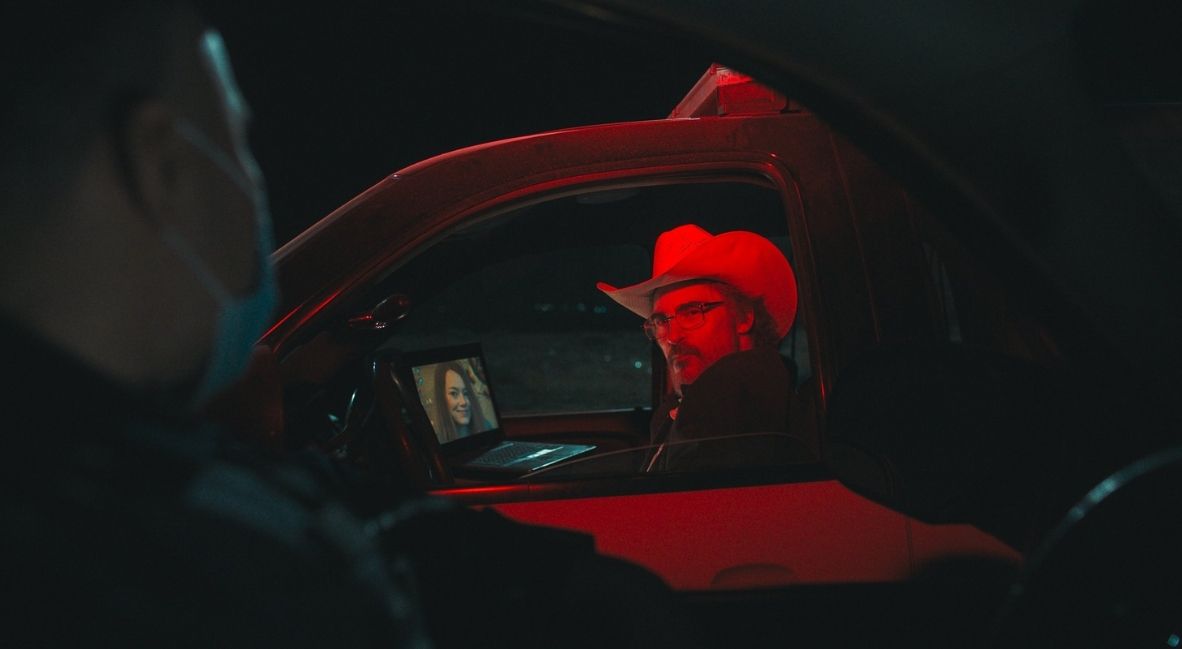 Joaquin Phoenix in Eddington (2025) promotional image from A24 and Ari Aster