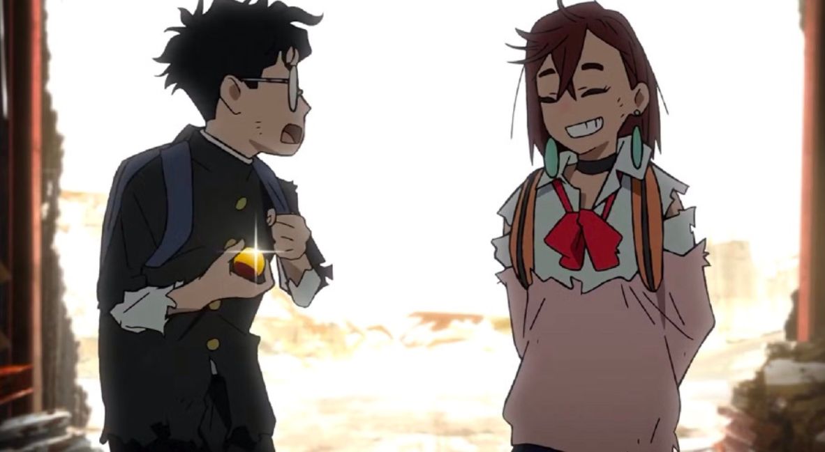 Momo and Okarun in the anime Dandadan