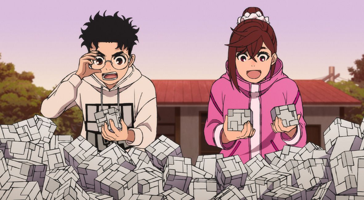 Okarun and Momo use the nanoskin to rebuild the Ayase house