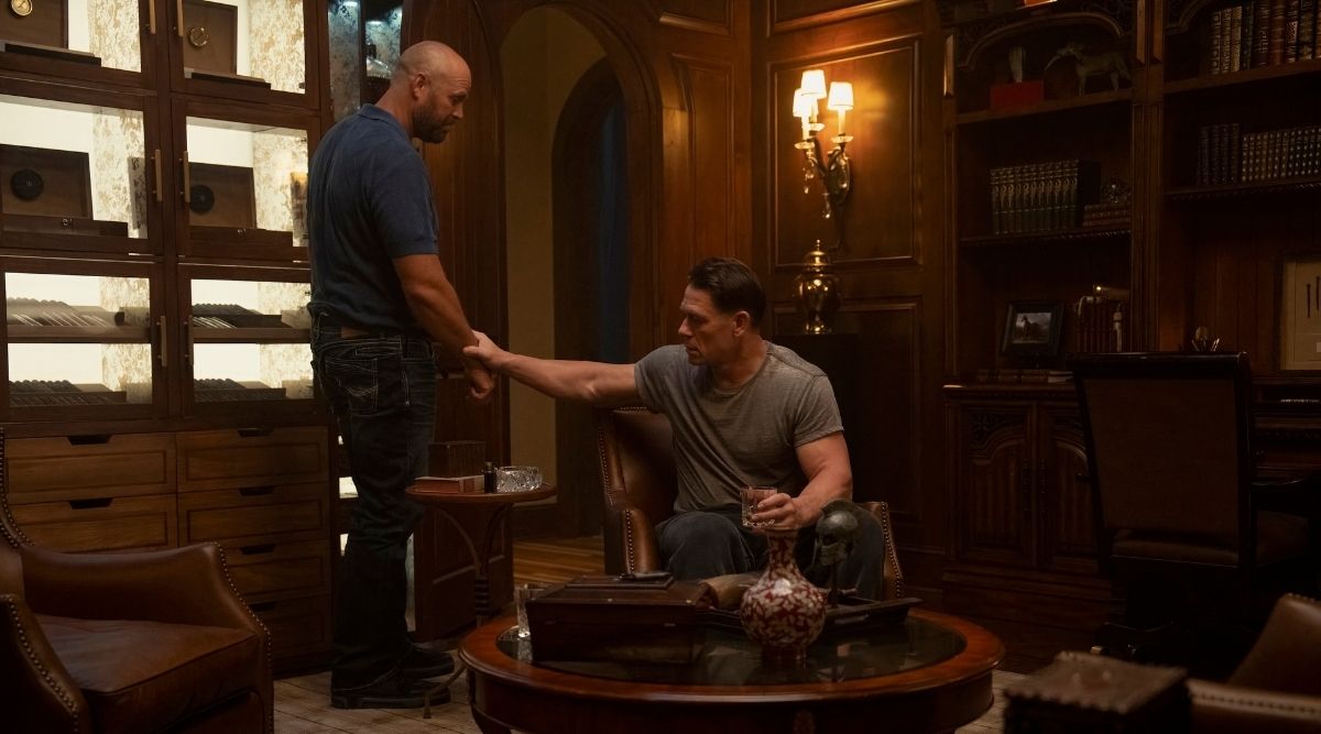 David Denman and John Cena in Peacemaker Season 2 Episode 1