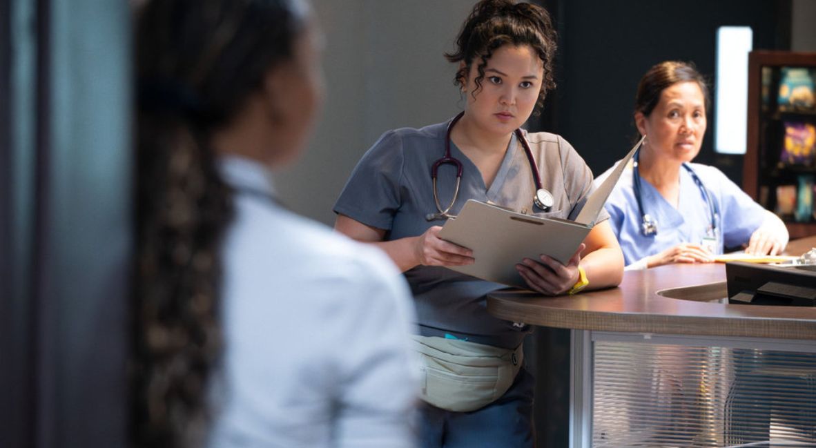 Dana, played by Aury Krebs, at the nurses station in Brilliant Minds Season 2 Episode 2