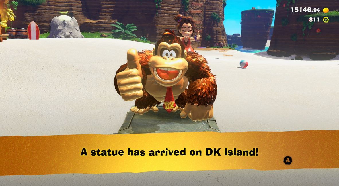 DK and Pauline arrive on DK Island, ready to knock down some statues
