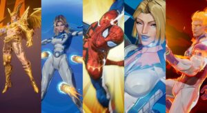 Key art featuring Angela, the Invisible Women, Spider-Man, Emma Frost, and the Human Torch in the game Marvel Rivals