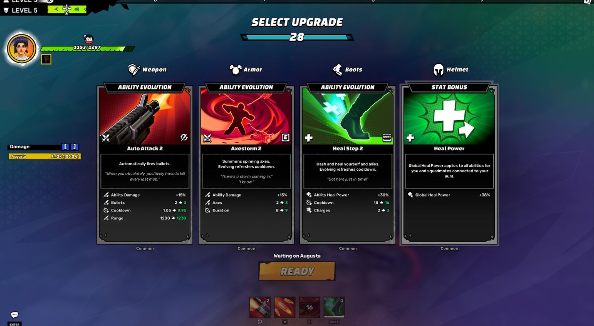 The upgrade selection screen in Out of Time